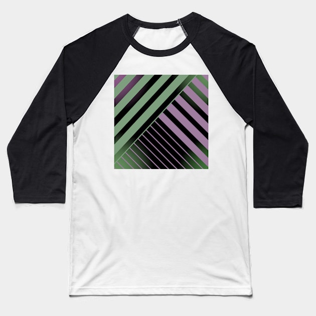 Green and Pink Stripes on Black Baseball T-Shirt by OneLook